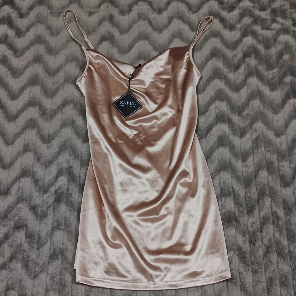Zaful Womens Size S US 4 Beige Mini Slip Dress NWT